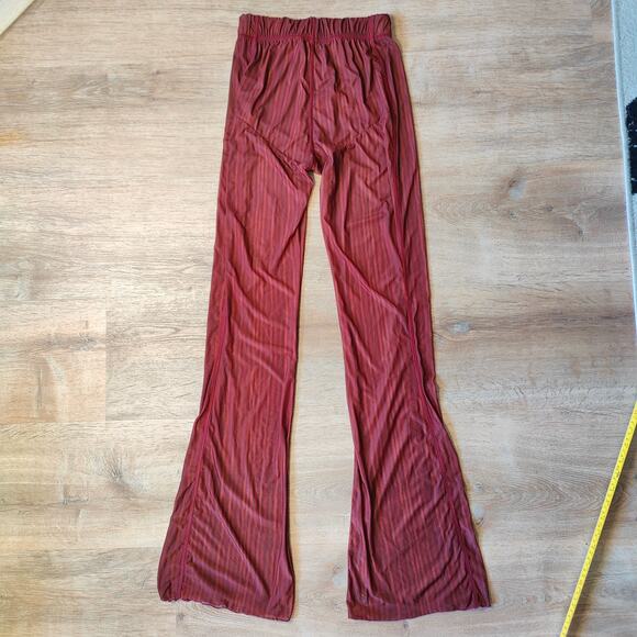 Avavav Apartment Pants Womens Medium Red Stripe Semi-Sheer Flare Pull On Mesh - Picture 4 of 8